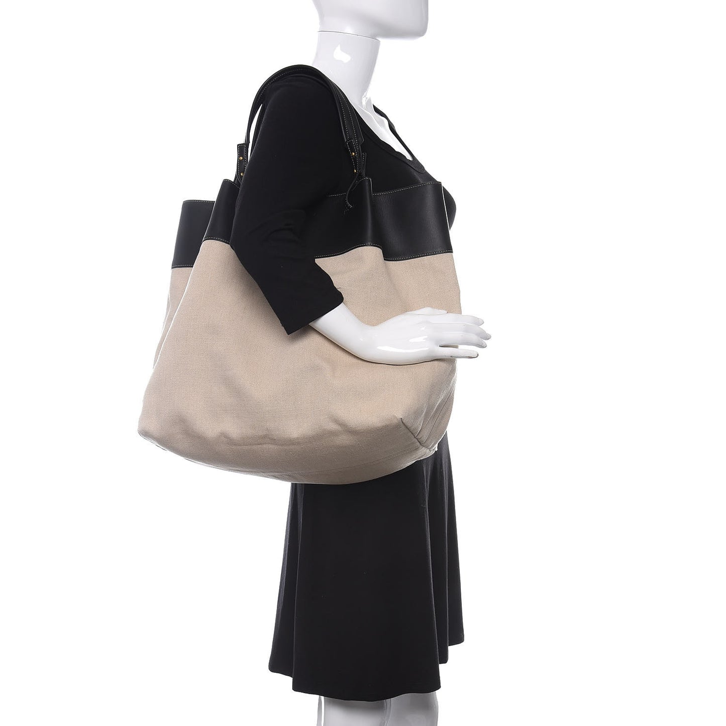 Natural Linen Matte Calfskin Quad Tote Black