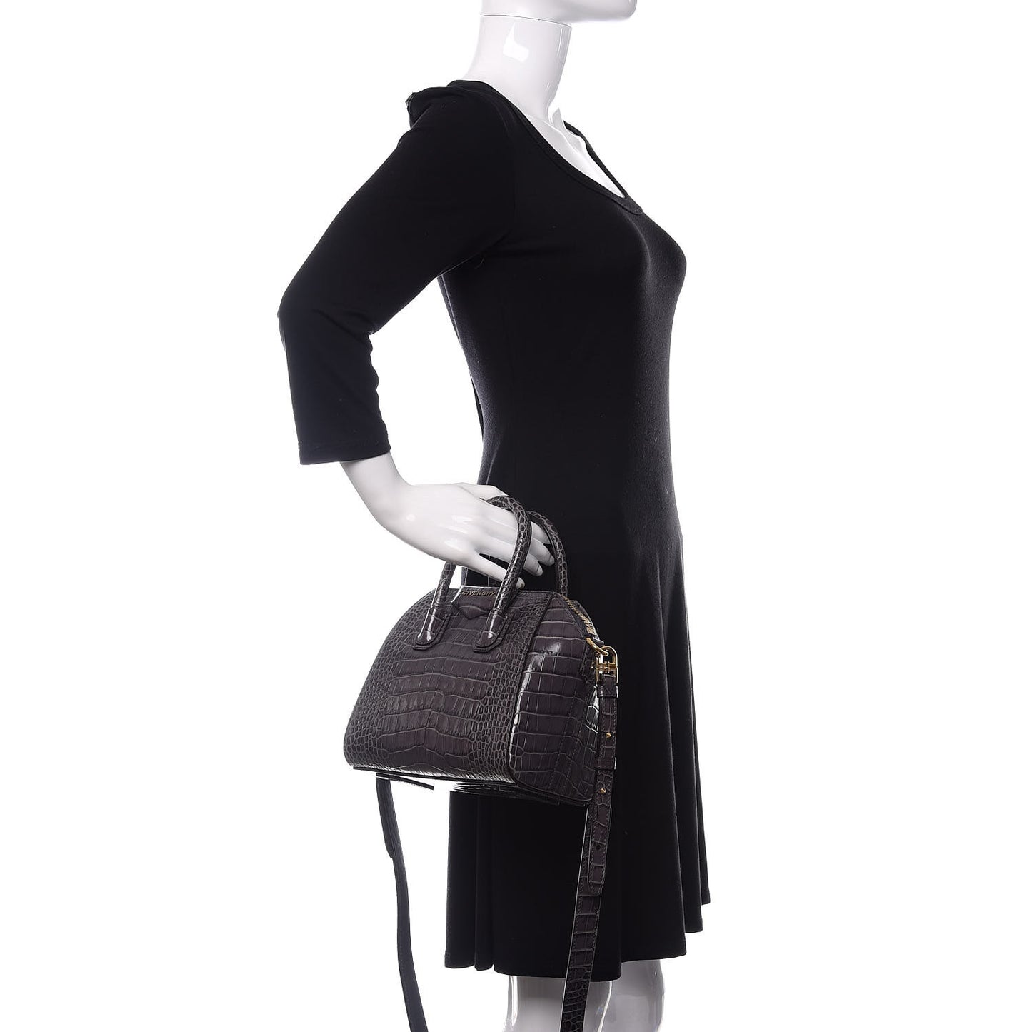 Calfskin Crocodile Embossed Mini Antigona Storm Grey