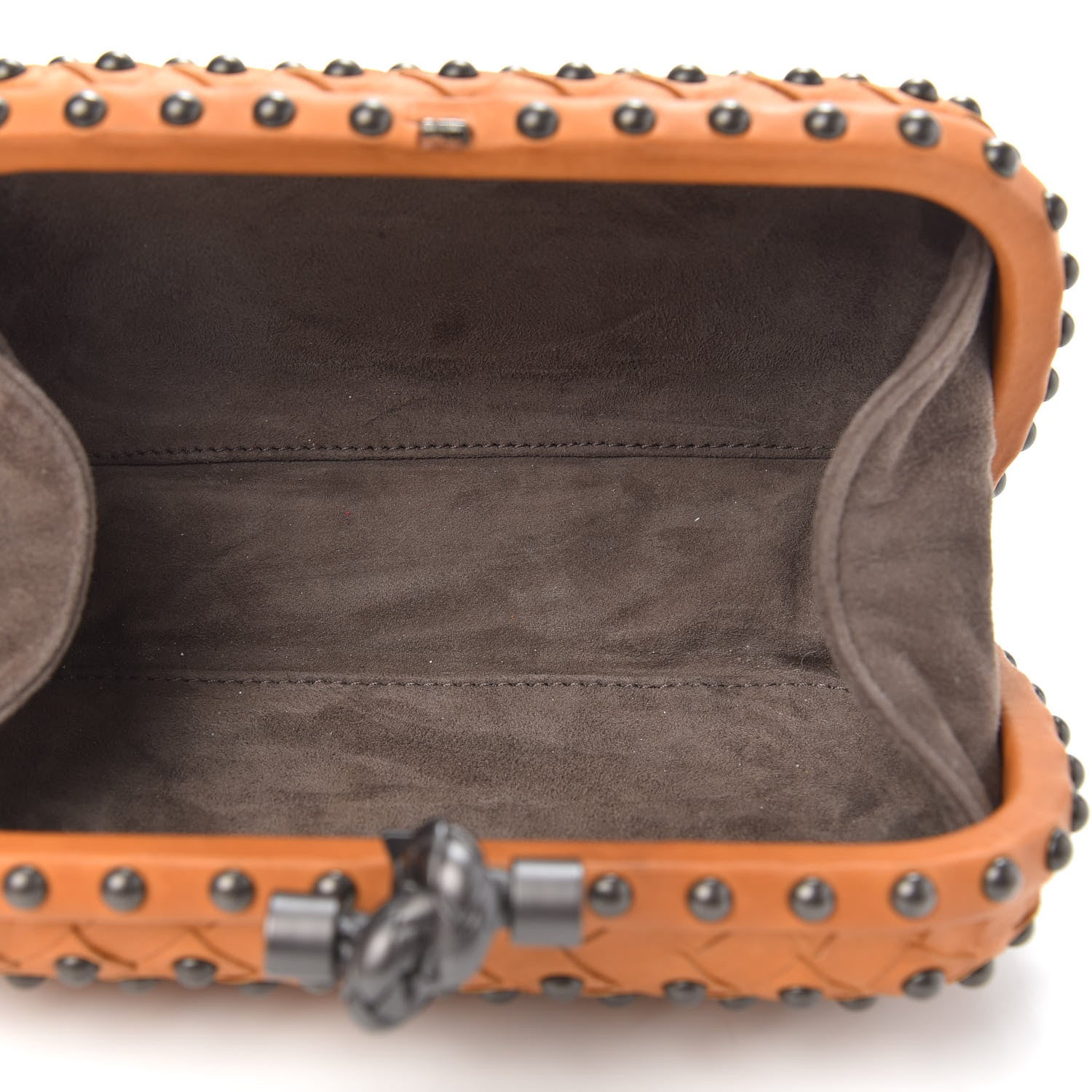 Bottega Veneta Waxy Nappa Intrecciato Knot Studded Clutch Topaz 5 of 10