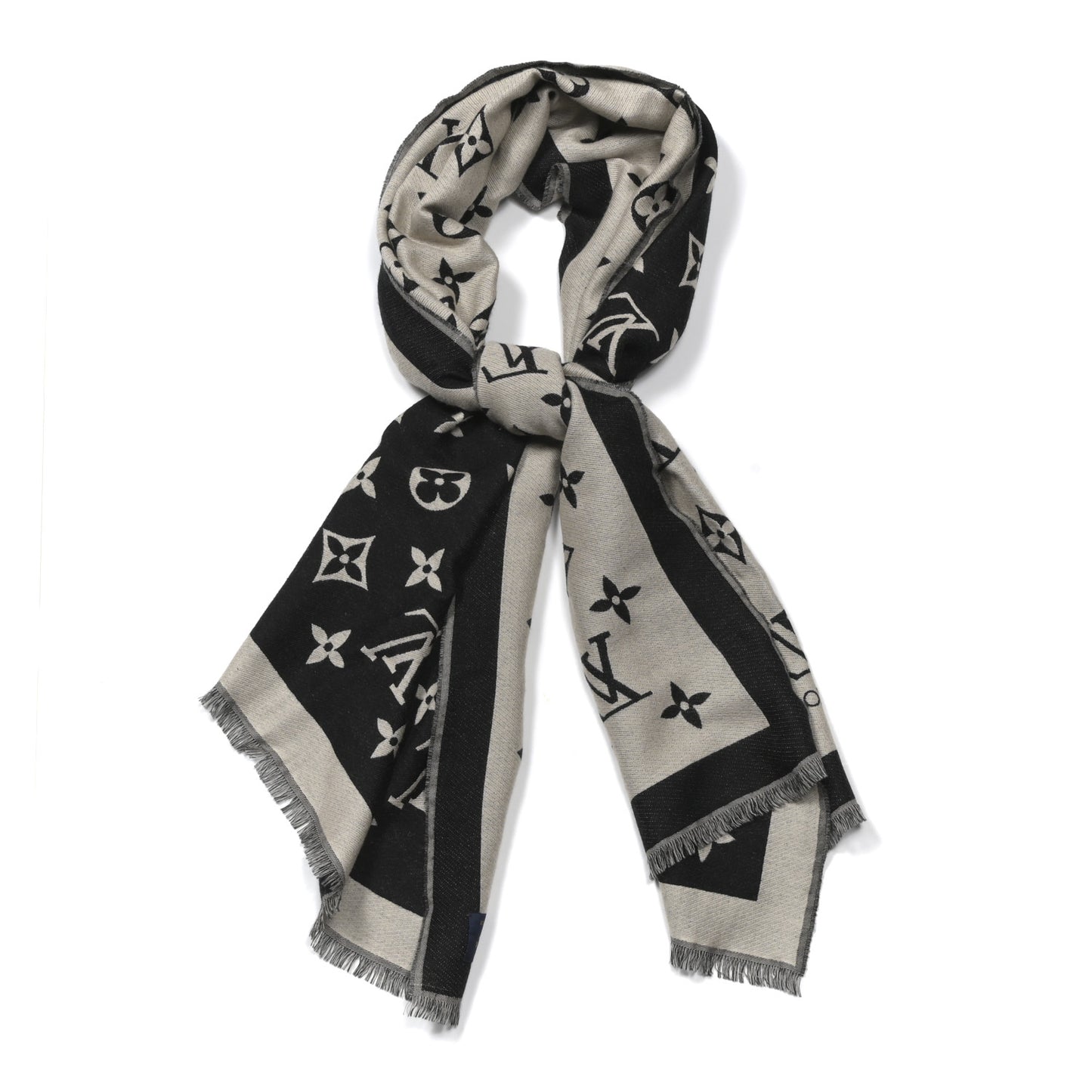 Silk Wool Monogram Miss LV Stole Black