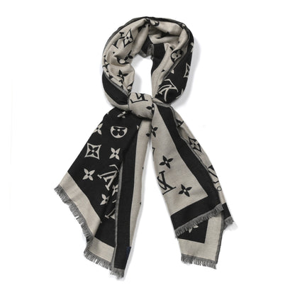 Louis Vuitton Silk Wool Monogram Miss LV Stole Black 1 of 4