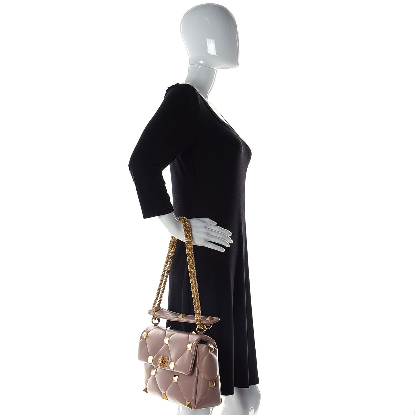 Nappa Large Roman Stud Shoulder Bag Rose Cannelle