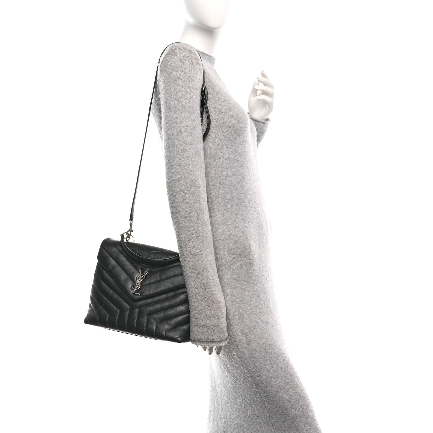 Calfskin Y Quilted Monogram Medium Loulou Satchel Black