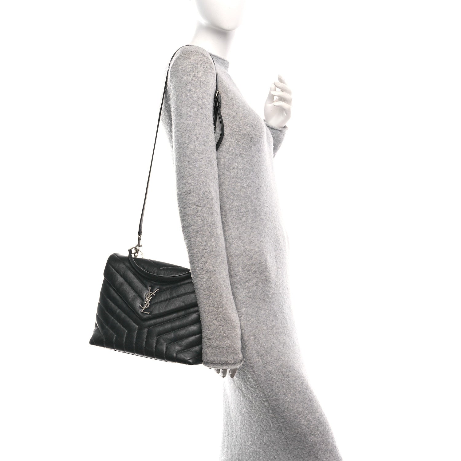 Saint Laurent Calfskin Y Quilted Monogram Medium Loulou Satchel Black 2 of 11