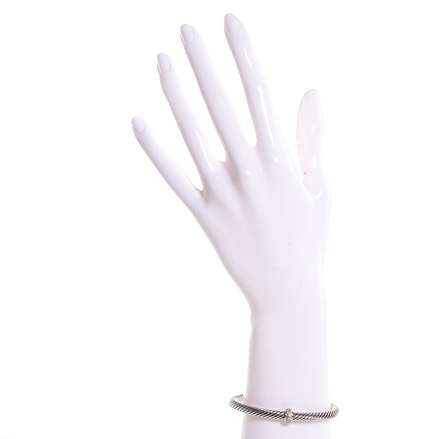 David Yurman Sterling Silver 18k White Gold Pave Diamond 5mm Cable Classics Cuff 2 of 4