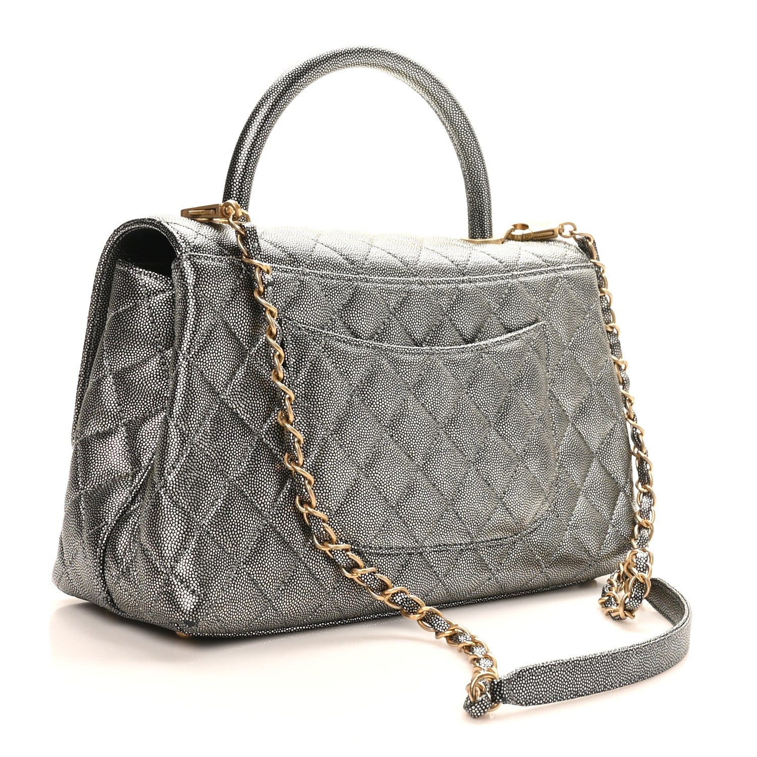 Chanel Metallic Caviar Quilted Small Coco Handle Flap Silver 3 of 10
