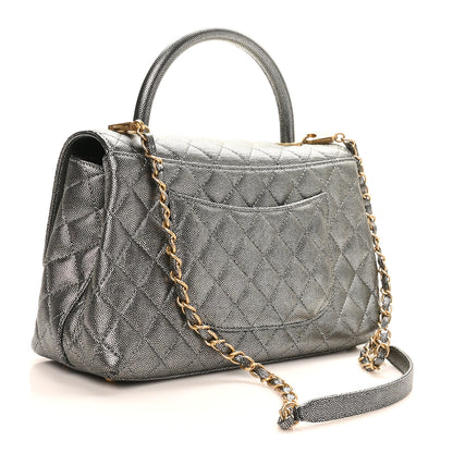 Chanel Metallic Caviar Quilted Small Coco Handle Flap Silver 3 of 10