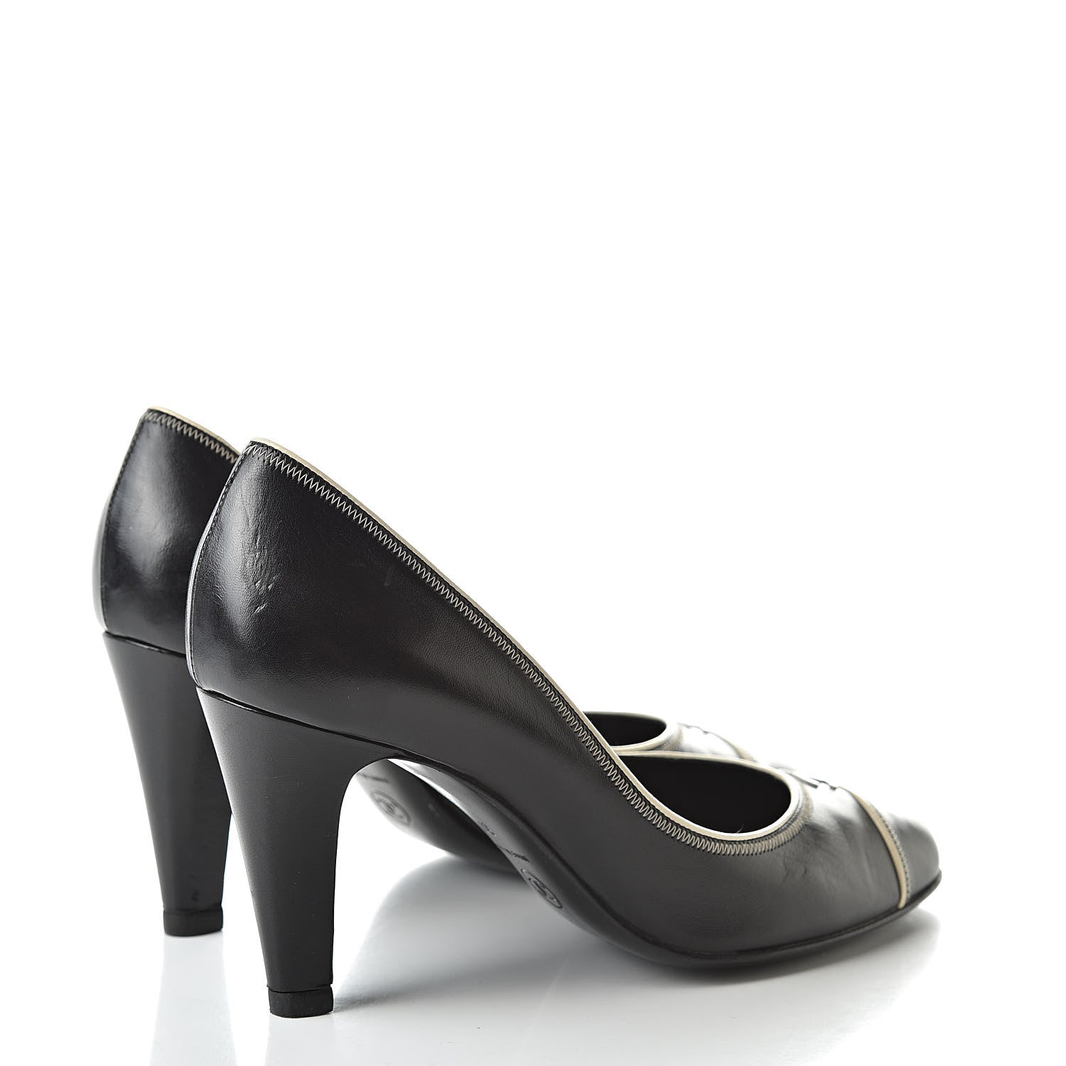 Chanel Lambskin CC Cap Toe Pumps 37 Black White 4 of 13