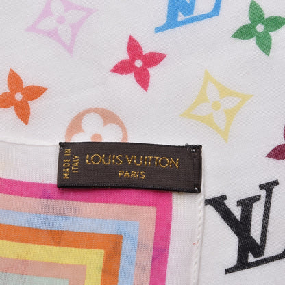 Louis Vuitton Silk Monogram Multicolor Square Scarf White 4 of 5