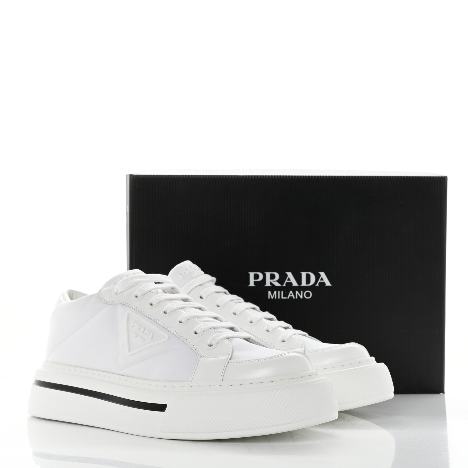 Prada Re-Nylon Spazzolato Rubber Triangle Logo Macro Quilted Mens 35mm Platform Sneakers 10 White 9 of 9