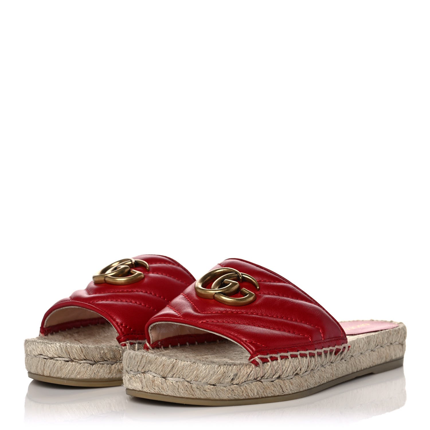 Gucci Nappa Matelasse GG Marmont Espadrille Slide Sandals 35 Hibiscus Red 3 of 10