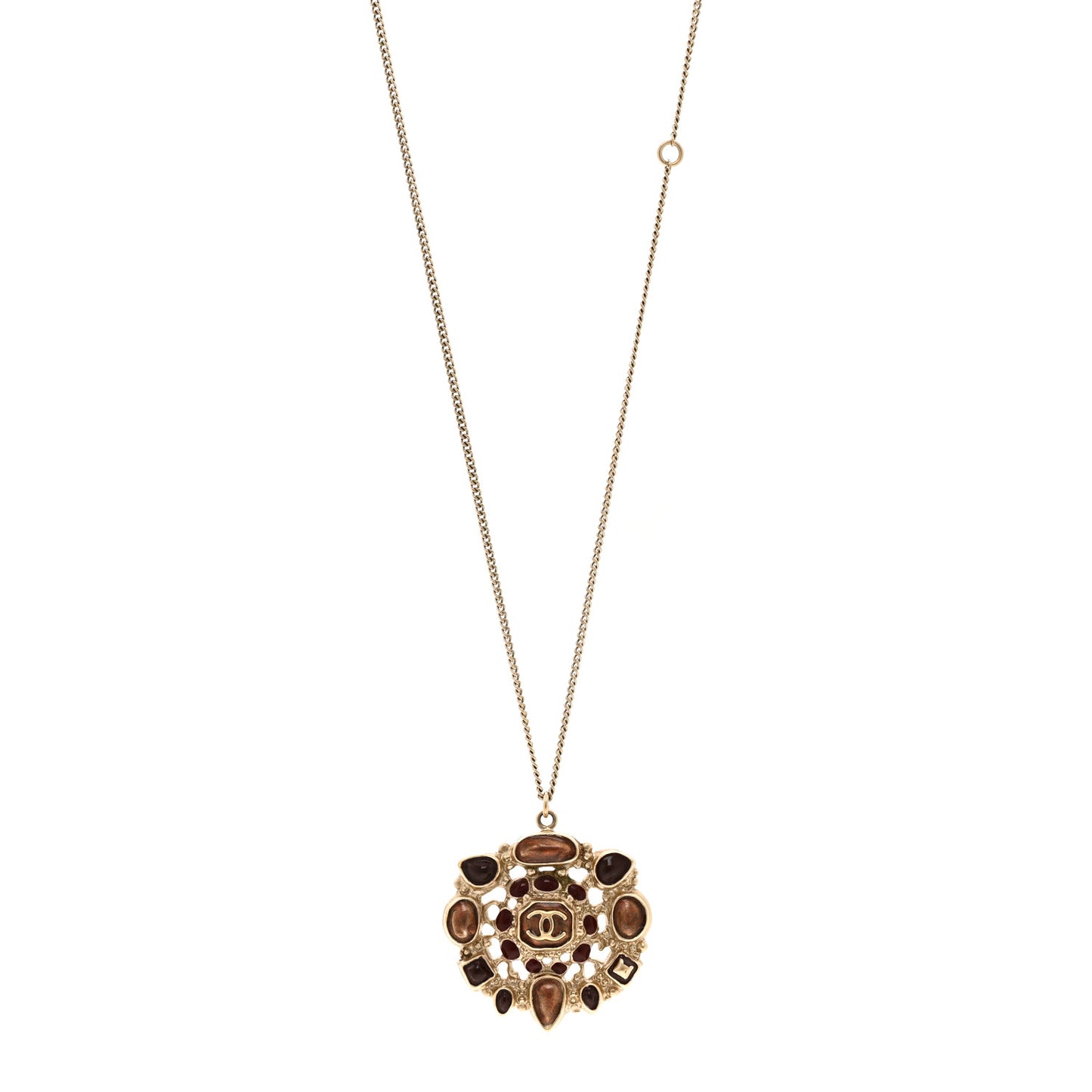 Gripoix Poured Glass CC Pendant Necklace Gold Brown