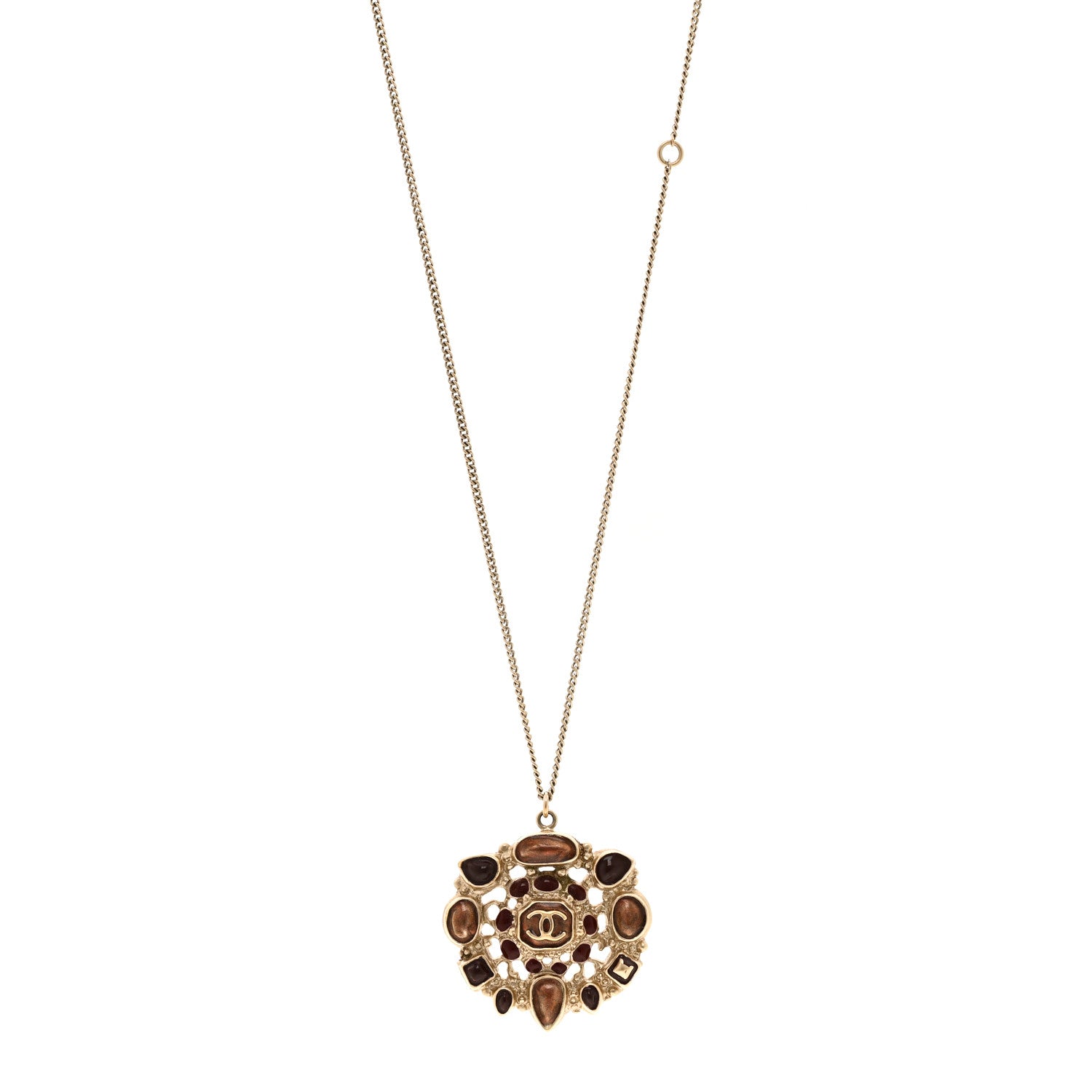 Chanel Gripoix Poured Glass CC Pendant Necklace Gold Brown 1 of 5