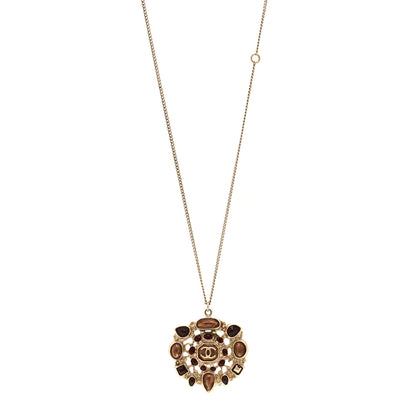 Chanel Gripoix Poured Glass CC Pendant Necklace Gold Brown 1 of 5