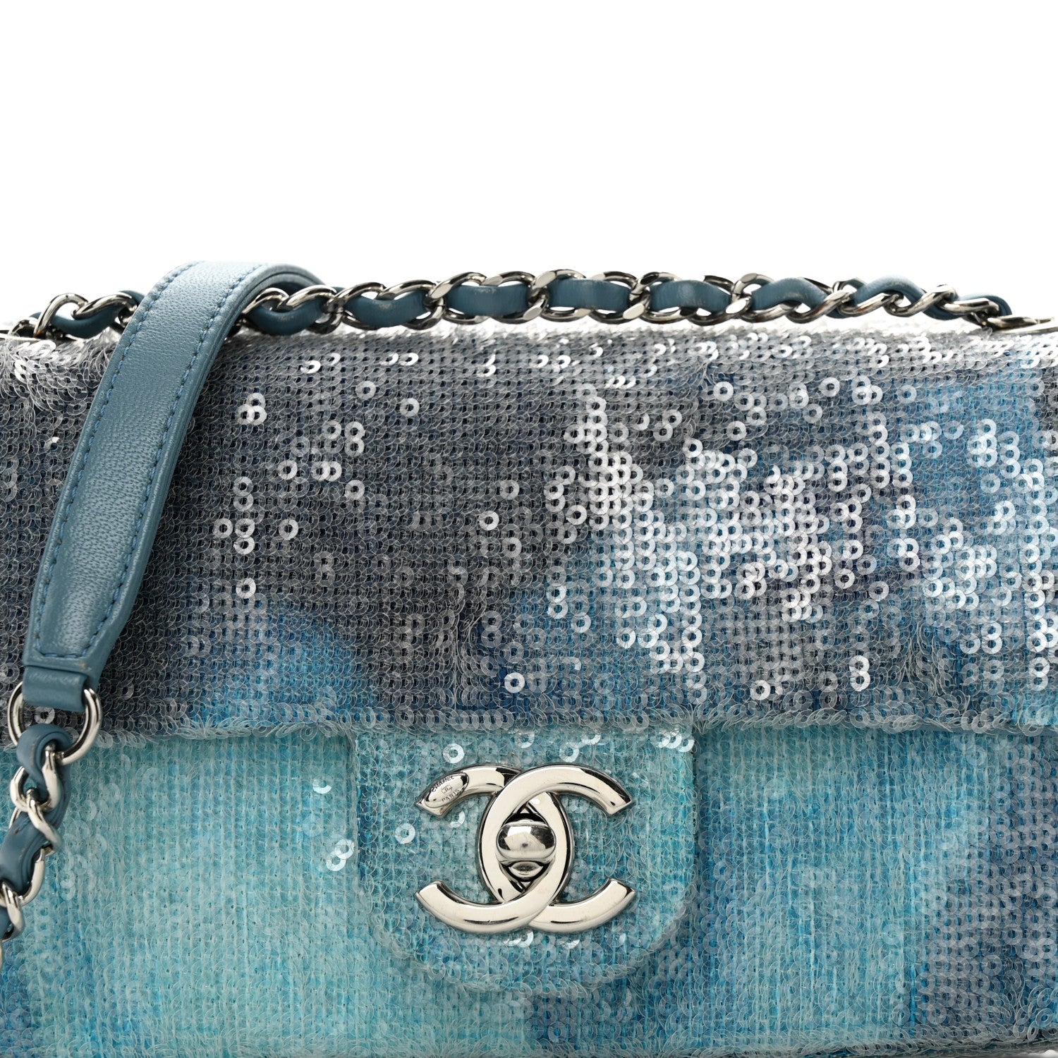 Chanel Sequin Mini Waterfall Flap Light Blue 8 of 13