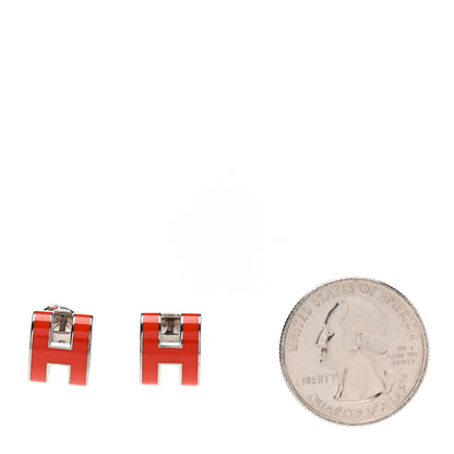 Hermes Palladium Lacquered Pop H Earrings Rouge Corail 2 of 5