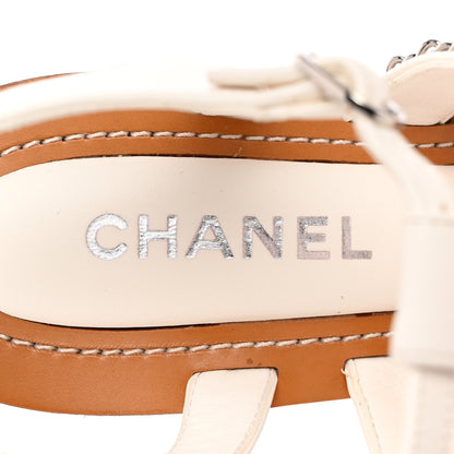 Chanel Lambskin Quilted Chain Wedge Sandals 41 White 7 of 15