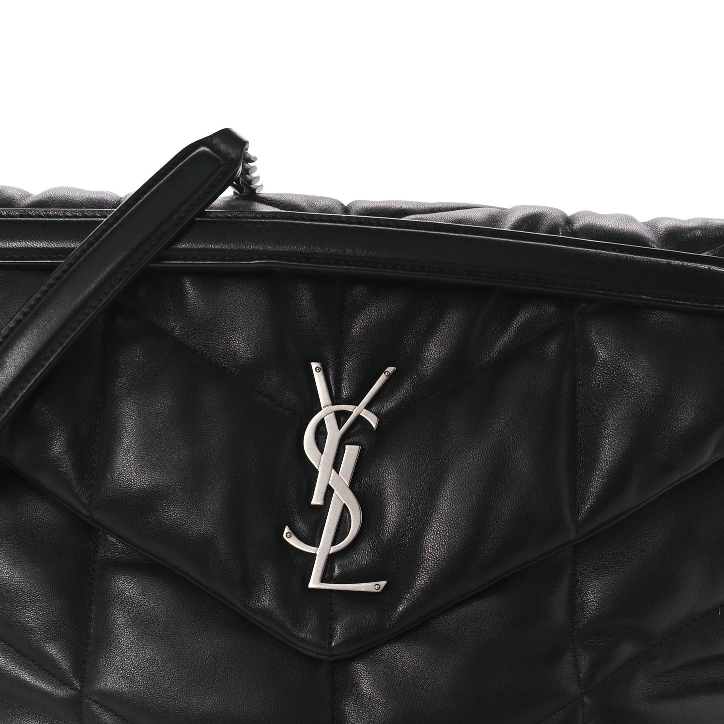 Lambskin Quilted Medium Loulou Puffer Monogram Chain Satchel Black