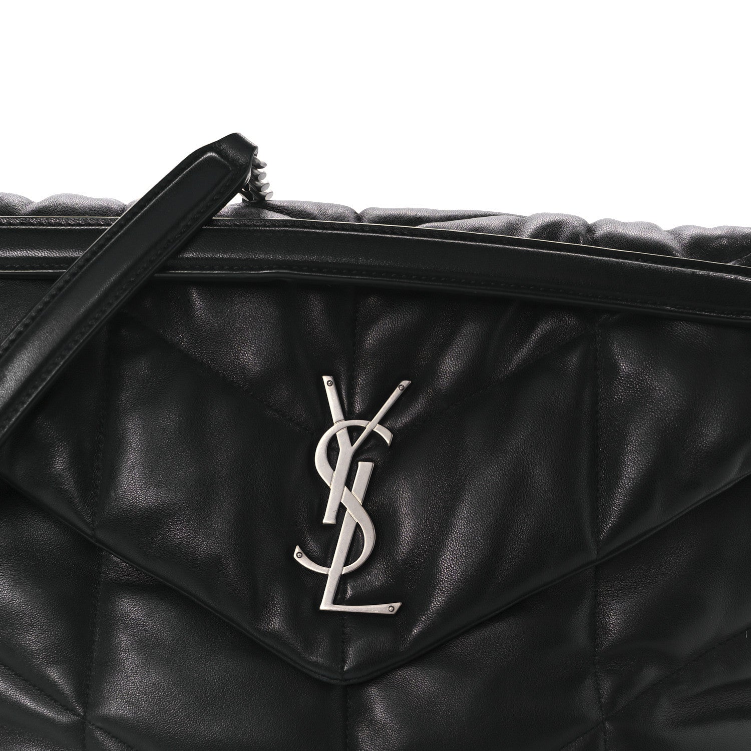 Saint Laurent Lambskin Quilted Medium Loulou Puffer Monogram Chain Satchel Black 9 of 12