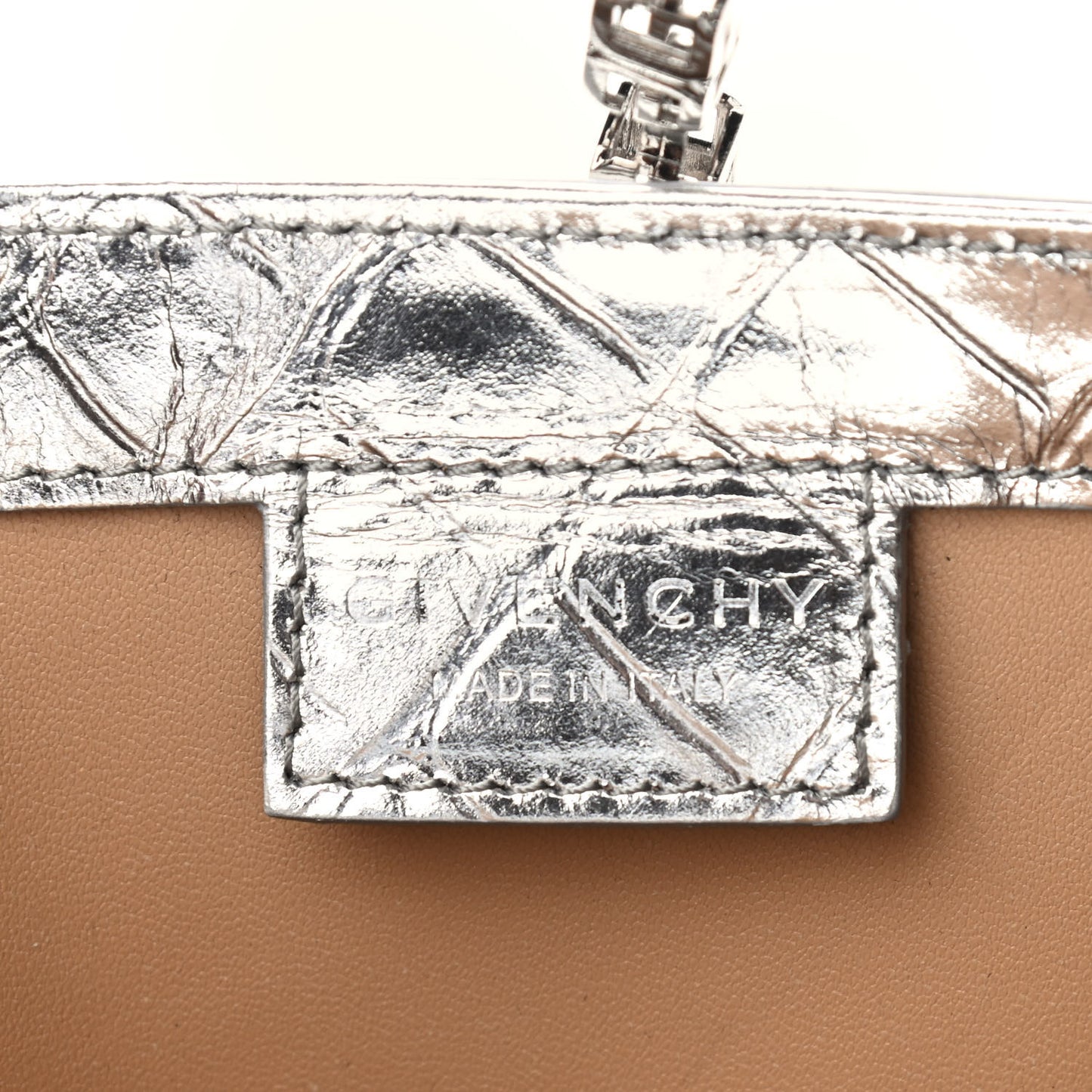 Metallic Calfskin Croc Embossed Small Cut Out Shoulder Bag Silver