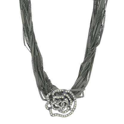 Chanel Ruthenium Crystal CC Camellia Multi Strand Necklace Dark Grey 1 of 5