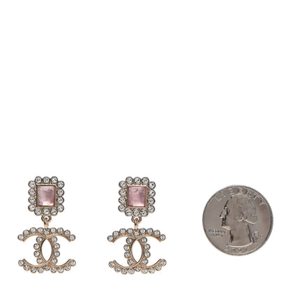 Chanel Crystal Pearl CC Drop Earrings Pink Gold 2 of 4
