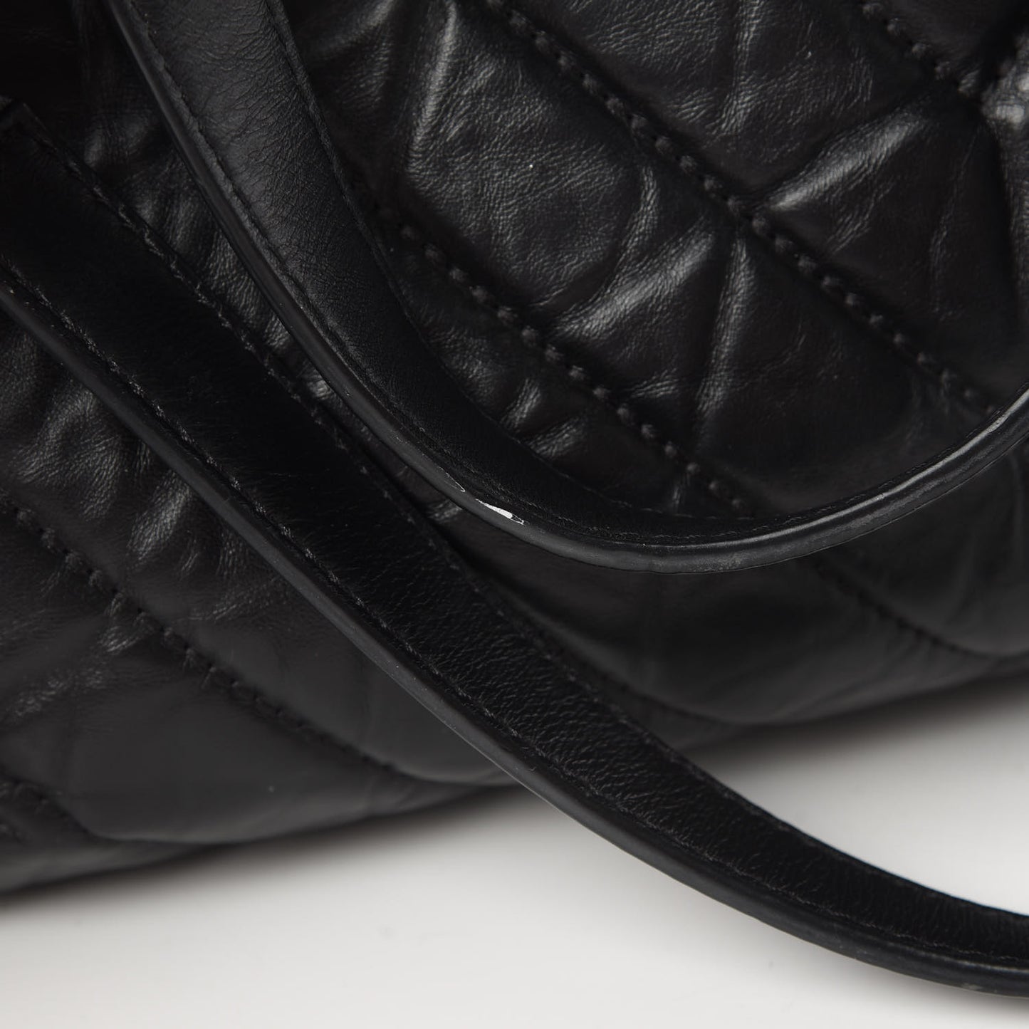 Aged Calfskin Chevron Quilted Duffle Bag Black