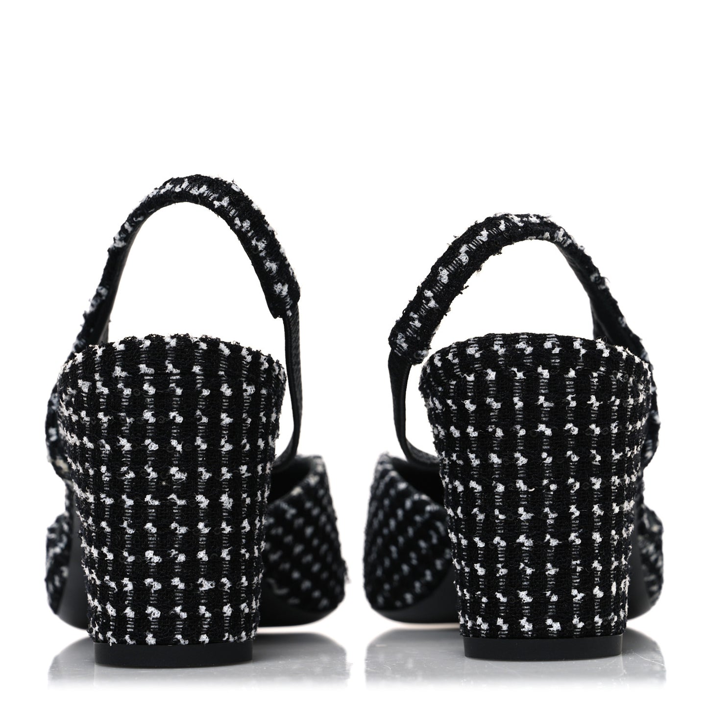 Tweed Grosgrain Cap Toe CC Slingback Pumps 40.5 Black White