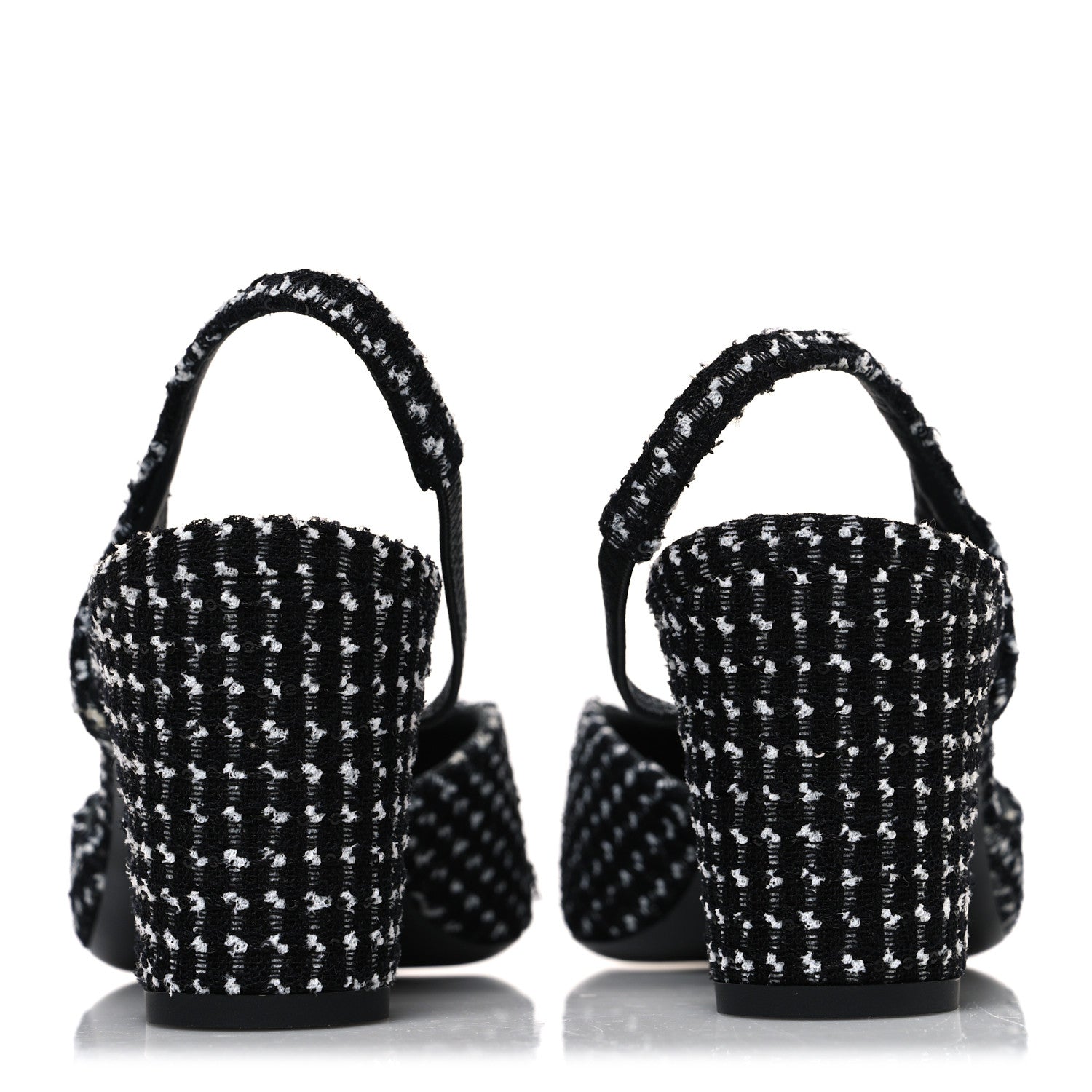 Chanel Tweed Grosgrain Cap Toe CC Slingback Pumps 40.5 Black White 6 of 11