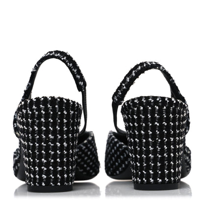 Chanel Tweed Grosgrain Cap Toe CC Slingback Pumps 40.5 Black White 6 of 11