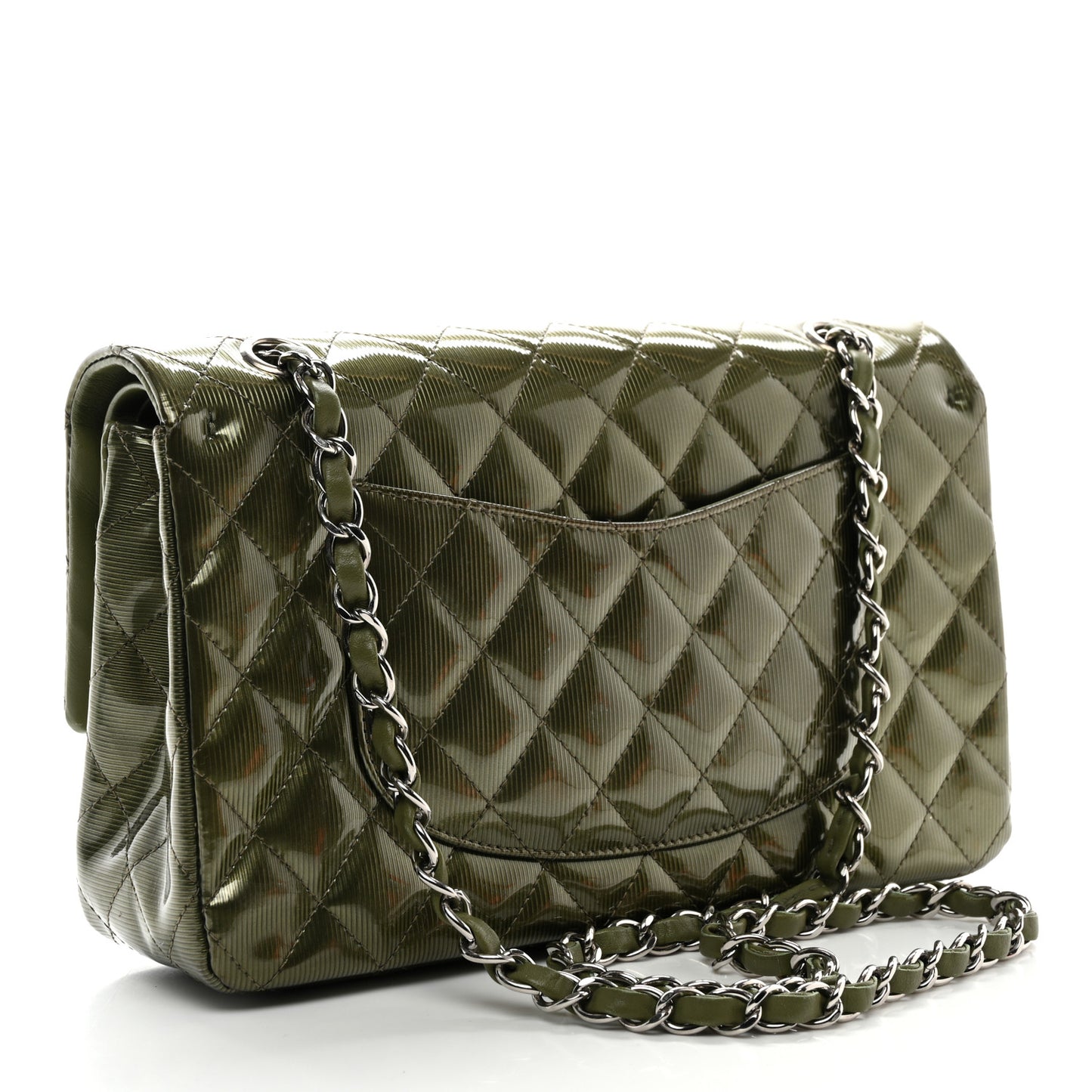 Striated Patent Quilted Medium Double Flap Green
