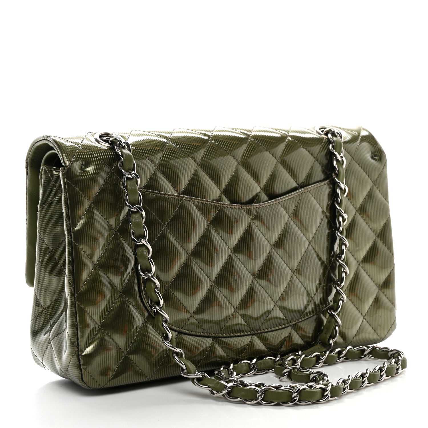 Chanel Striated Patent Quilted Medium Double Flap Green 3 of 11