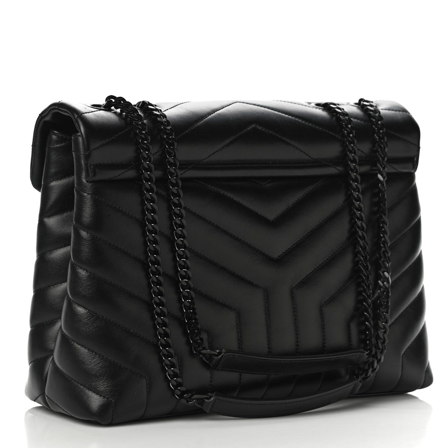 Calfskin Y Quilted Monogram Medium Loulou Chain Satchel Black