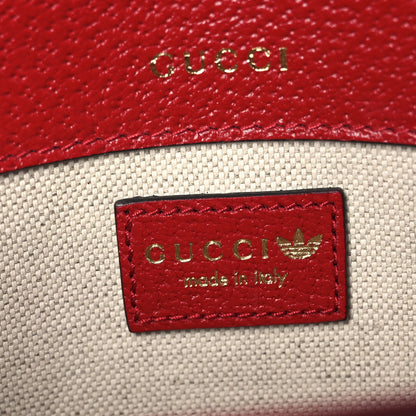 Gucci X ADIDAS Textured Dollar Calfskin Web Trefoil Mini Horsebit 1955 Shoulder Bag Hibiscus Red Off White 6 of 11