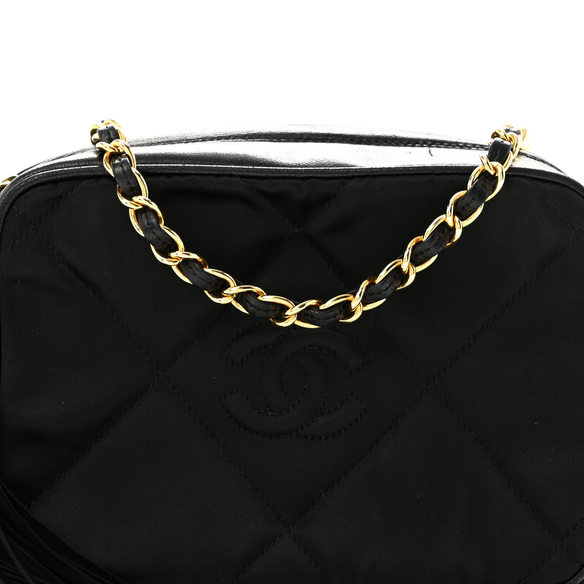 Satin Quilted Tassel Camera Case Black