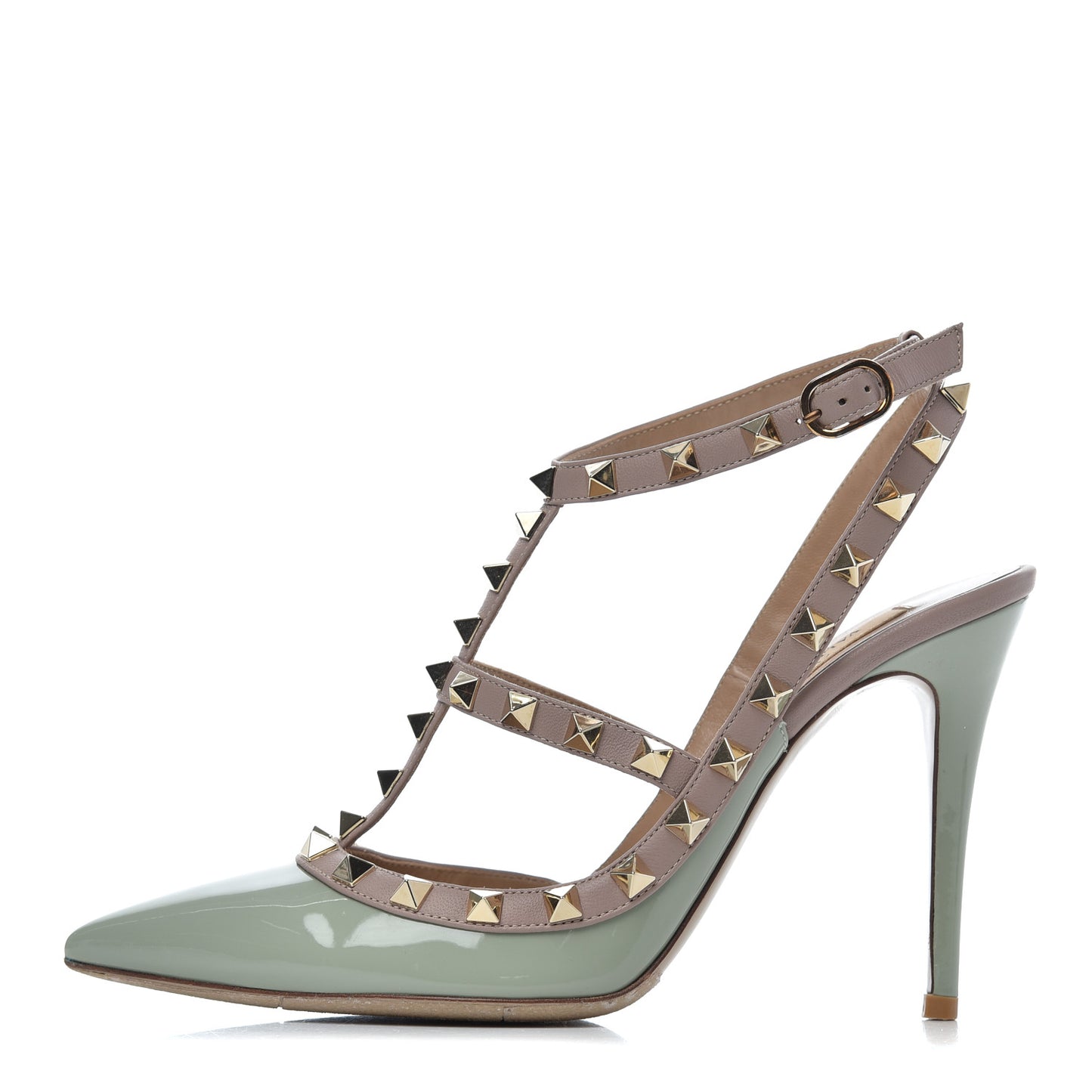 Patent Nappa Rockstud Ankle Strap 100mm Pumps 37.5 Green Tea Sorbet Poudre