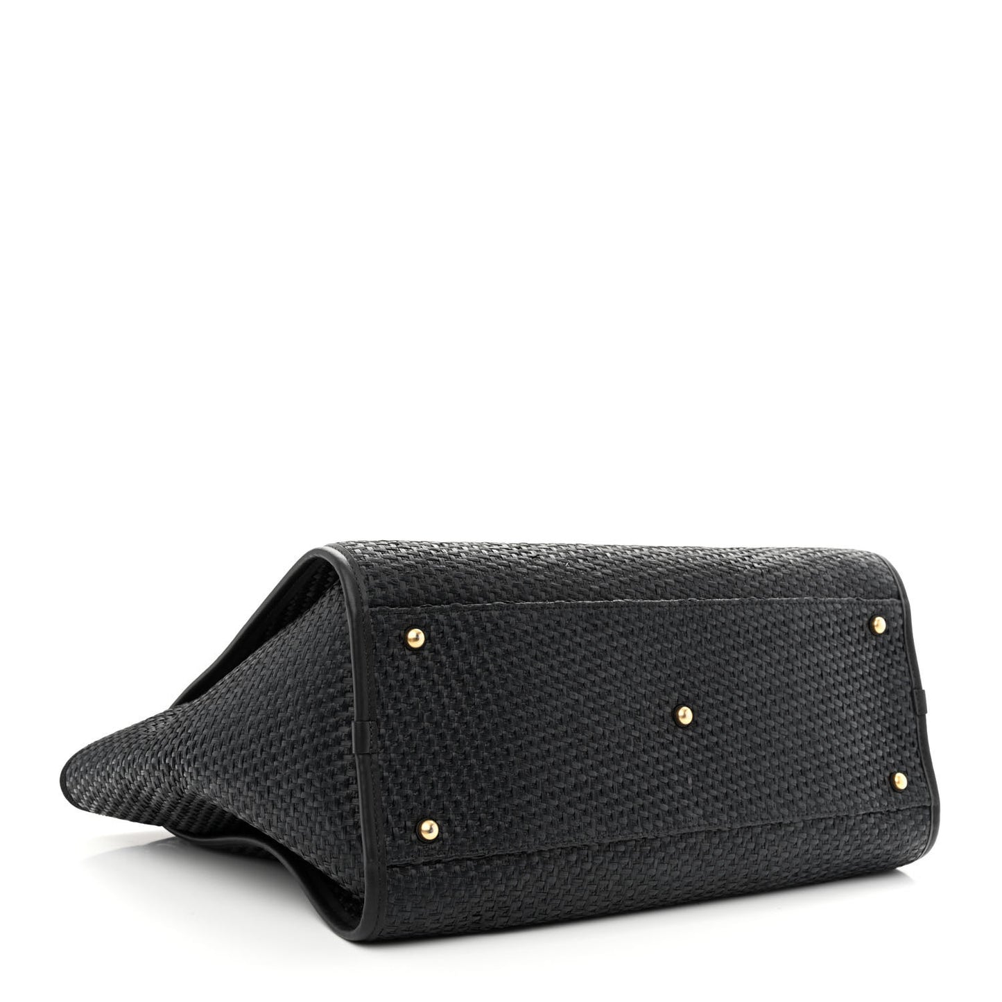 Straw Raffia Calfskin Chain Medium Deauville Tote Black