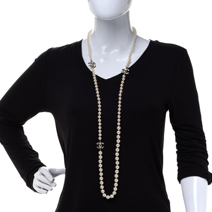 Chanel Baguette Crystal Pearl CC Long Necklace Black Gold 2 of 5