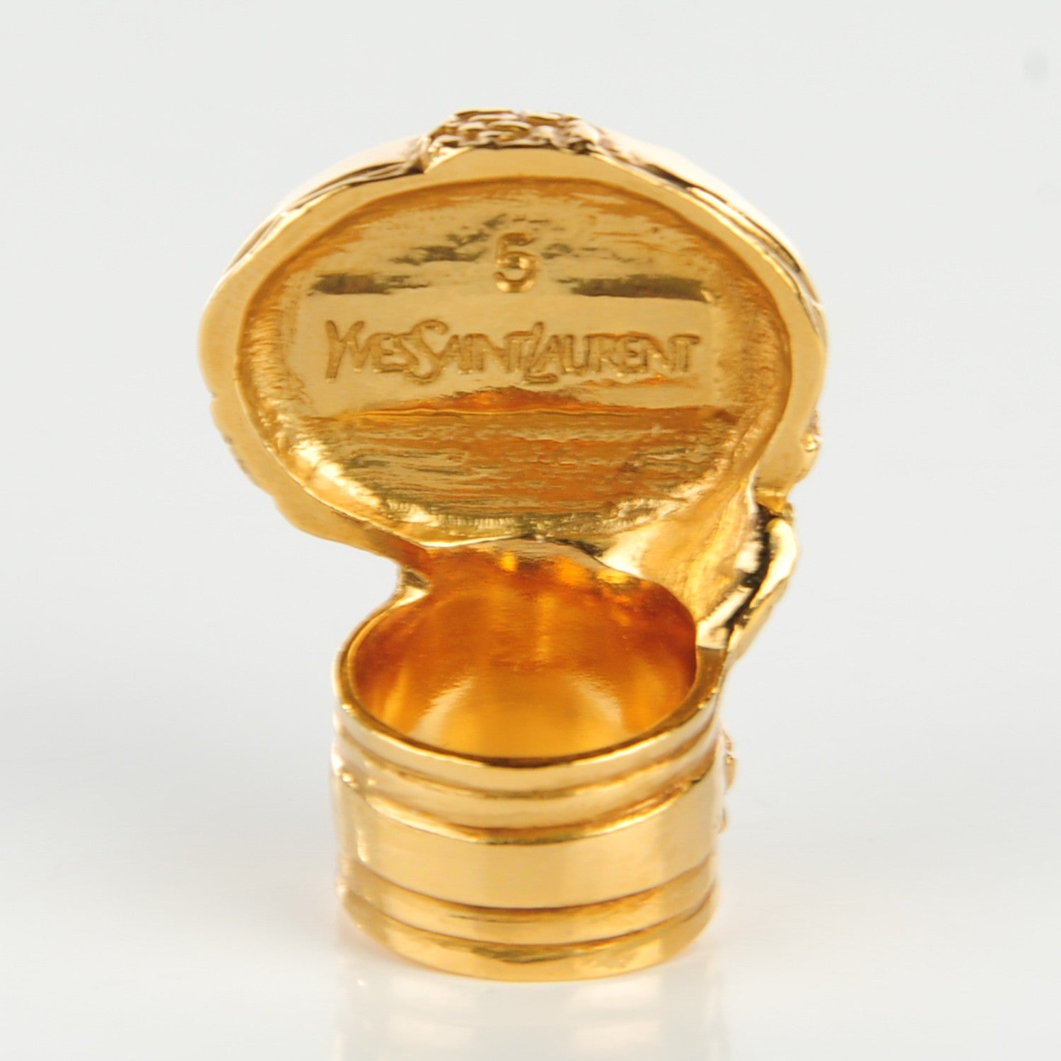 Saint Laurent Glass Cabochon Arty Ovale Ring 5 Gold Lapis 3 of 4
