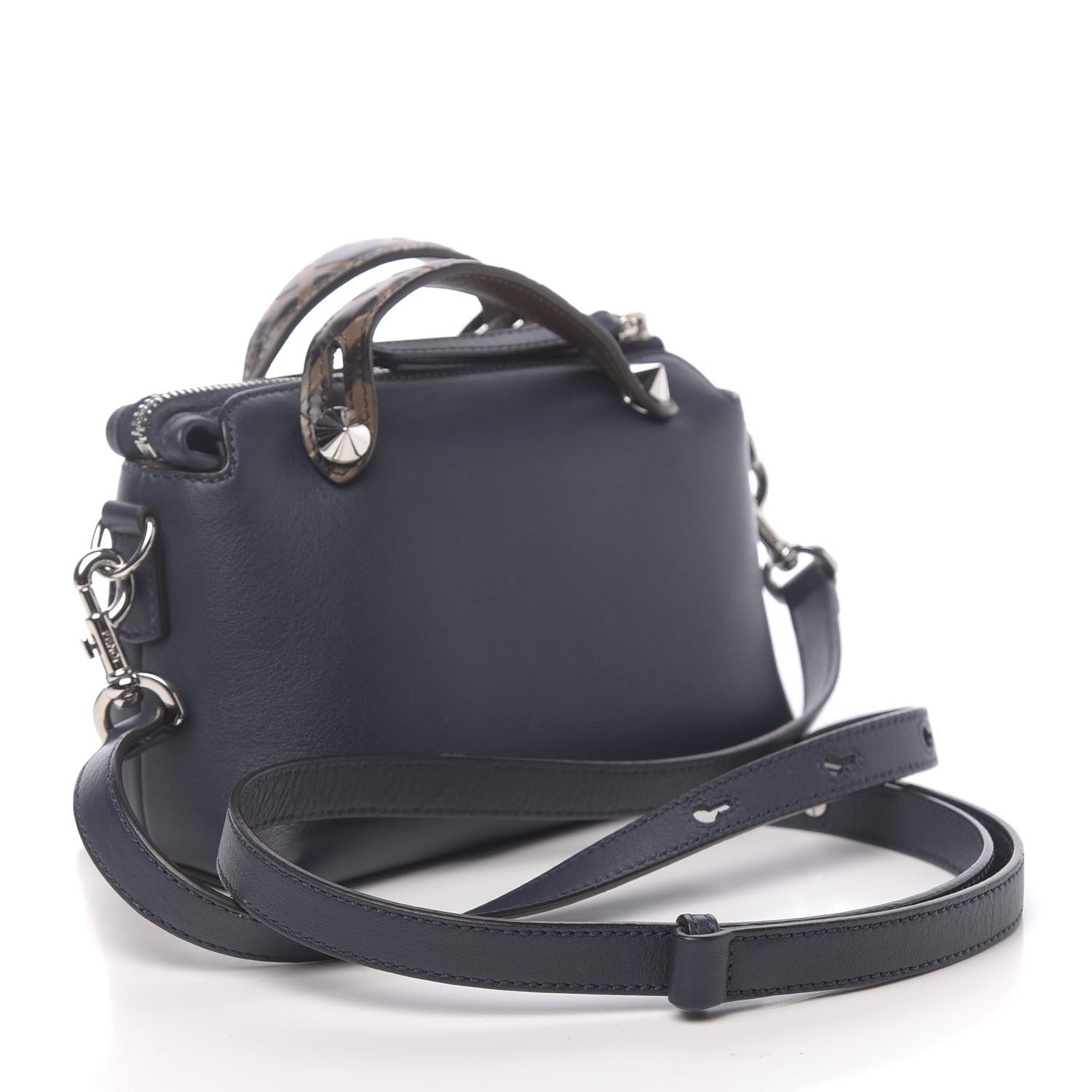 Fendi Vitello Dolce Bi-Color FF 1974 Embossed Mini By The Way Boston Bag Midnight Maya Black 3 of 10