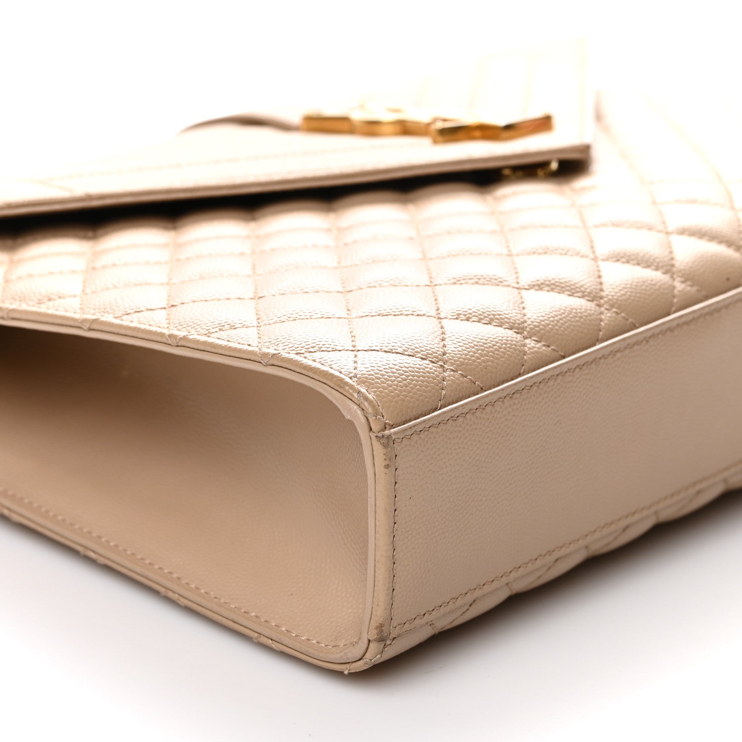 Saint Laurent Grain De Poudre Mixed Matelasse Large Triquilt Monogram Satchel Nude Powder 9 of 11