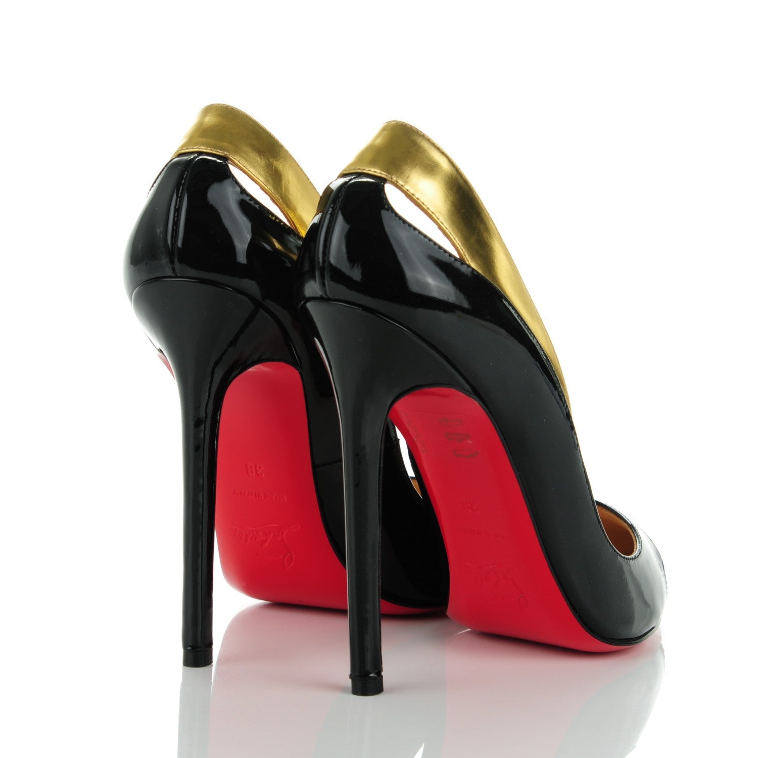 Christian Louboutin Patent Metallic Calfskin Duvette Cutout 120 Pumps 38 Black Gold 4 of 7