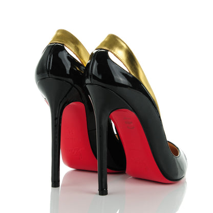 Christian Louboutin Patent Metallic Calfskin Duvette Cutout 120 Pumps 38 Black Gold 4 of 7
