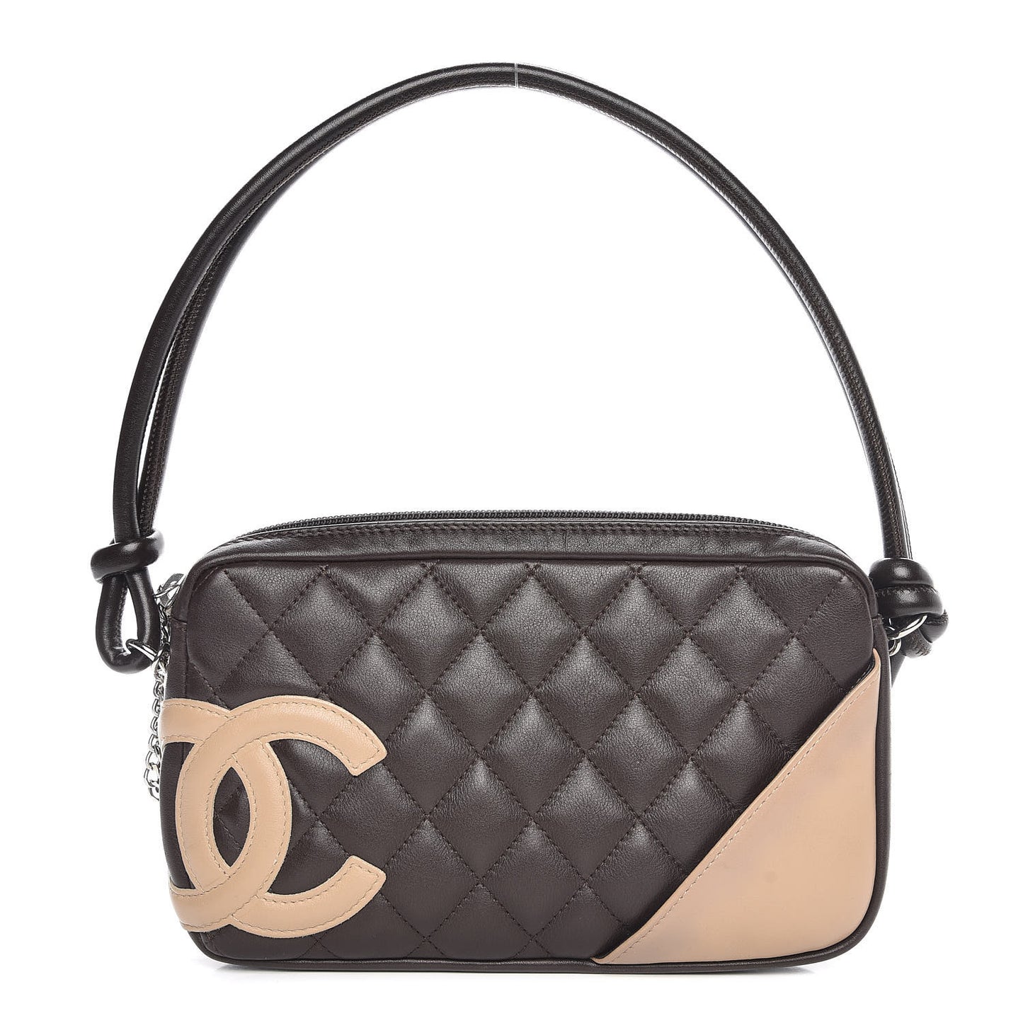 Calfskin Quilted Cambon Pochette Brown Beige