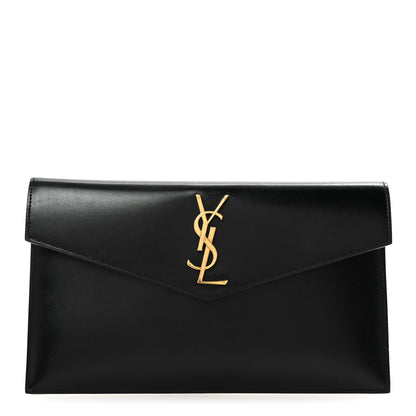 Saint Laurent Smooth Shiny Calfskin Monogram Uptown Pouch Black 1 of 6