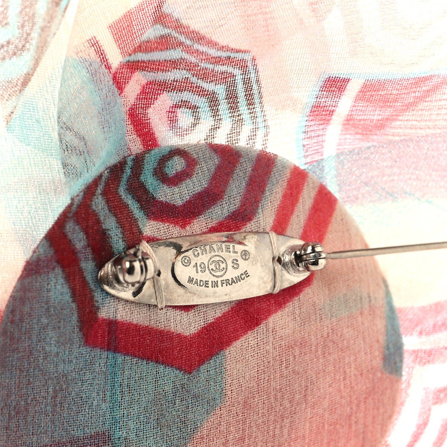 Chanel Silk Taffeta Camellia Brooch Pin Turquoise Red 3 of 4