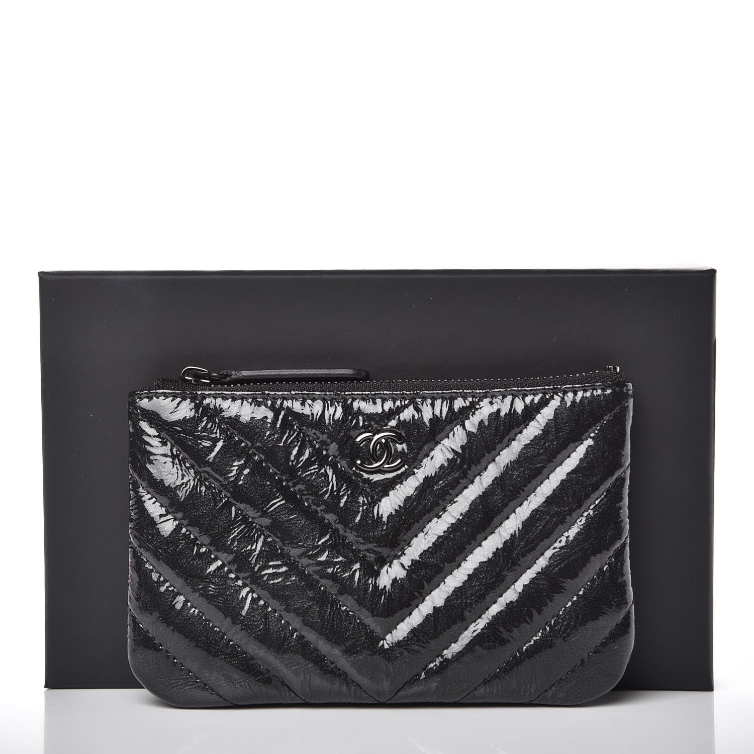 Chanel Patent Metallic Crumpled Calfskin Chevron Quilted Cosmetic Case So Black 10 of 10