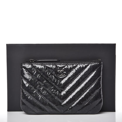 Chanel Patent Metallic Crumpled Calfskin Chevron Quilted Cosmetic Case So Black 10 of 10