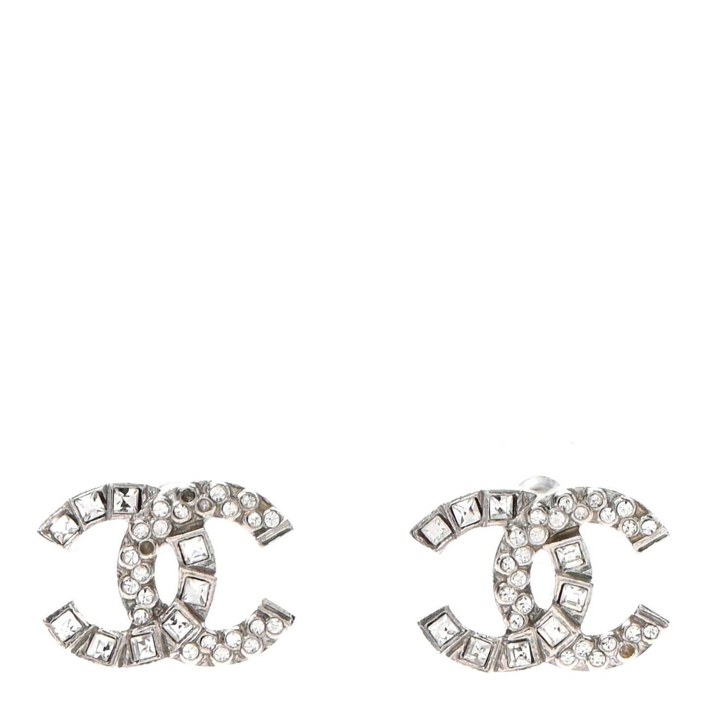 Baguette Crystal CC Earrings Silver