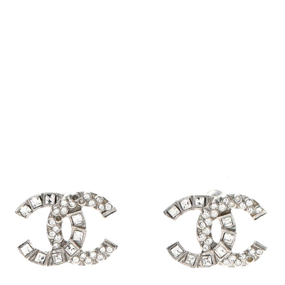 Chanel Baguette Crystal CC Earrings Silver 1 of 8